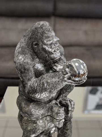 Silver Electroplated Gorilla Holding Skull Ornament