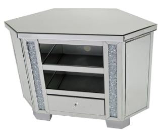 Mirrored Diamante Filled Tall Corner TV Cabinet