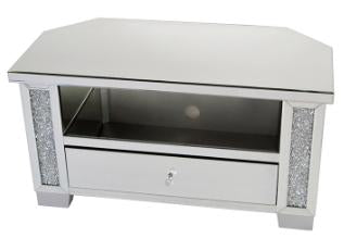 Mirrored Diamante Filled Small Corner TV Cabinet