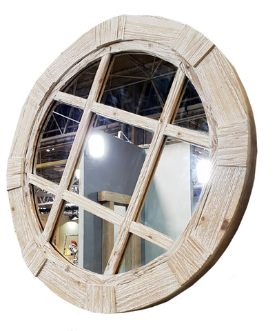 Drift Wood Diamond Segmented Round Wall Mirror