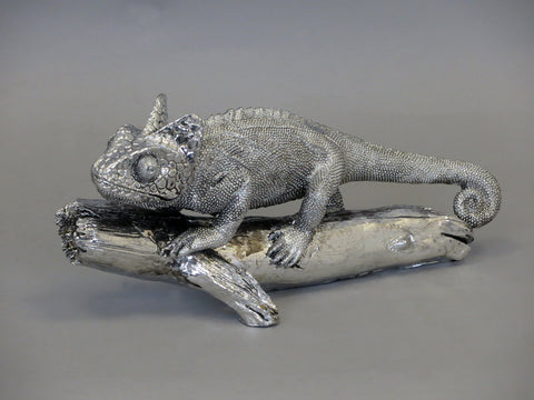 Silver Electroplated Chameleon on Branch Ornament Figurine