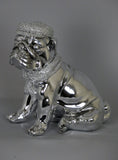 Silver High Finish Electroplated Bulldog Sitting Ornament Figurine with Hat & Scarf