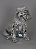 Silver High Finish Electroplated Bulldog Sitting Ornament Figurine with Hat & Scarf