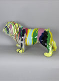 Large Multicolour Paint Splash Pop Art Style Ceramic Bulldog Ornament with Jewel Collar