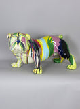 Large Multicolour Paint Splash Pop Art Style Ceramic Bulldog Ornament with Jewel Collar