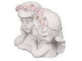 White Cherub Couple with Pink Flower Headband Ornament