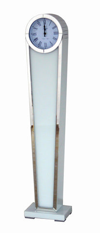 Round White Glass Art Deco Mirrored Long Case Grandmother Clock