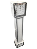 Square White Glass Art Deco Mirrored Long Case Grandmother Clock