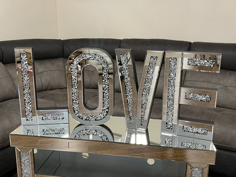 Mirrored large diamante crystal love letters wall art