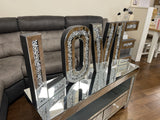 Mirrored large diamante crystal love letters wall art