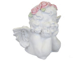White Thinking Girl Cherub with Pink Flower Headband Ornament