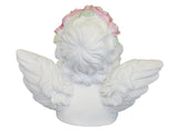 White Thinking Girl Cherub with Pink Flower Headband Ornament