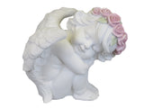 White Sleeping Cherub with Pink Flower Headband Ornament