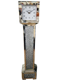 Square Diamante Art Deco Mirrored Long Case Grandmother Clock