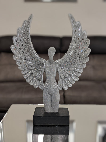 Standing Silver Spread Angel Wings Diamante & Mosaic Ornament