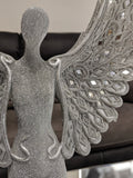 Standing Silver Spread Angel Wings Diamante & Mosaic Ornament
