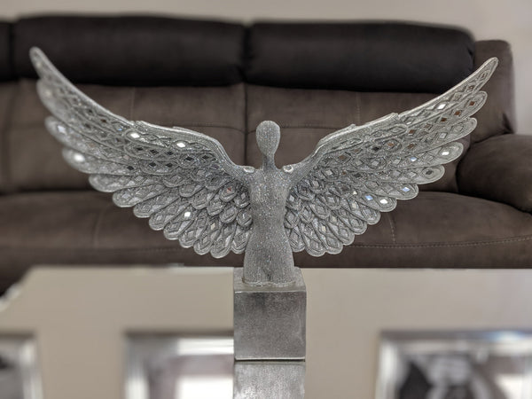 Small Silver Spread Angel Wings Diamante & Mosaic Ornament