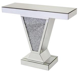 V Shape Diamante Filled Mirrored Console Table