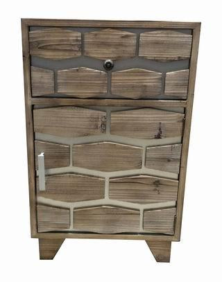 Drift Wood Honeycomb One Door One Drawer Side Table