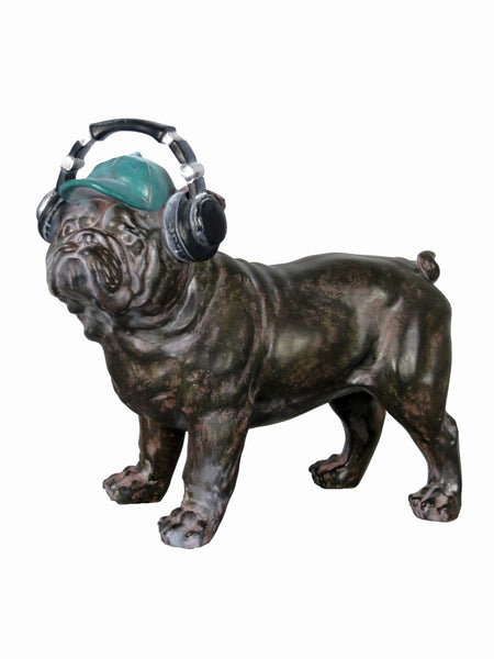 Standing Bulldog Ornament with Baseball Cap & Headphones Ornament