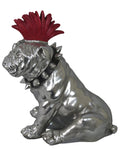 Large Silver Sitting Bulldog Ornament with Red Mohawk