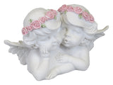 White Cherub Couple with Pink Flower Headband Ornament