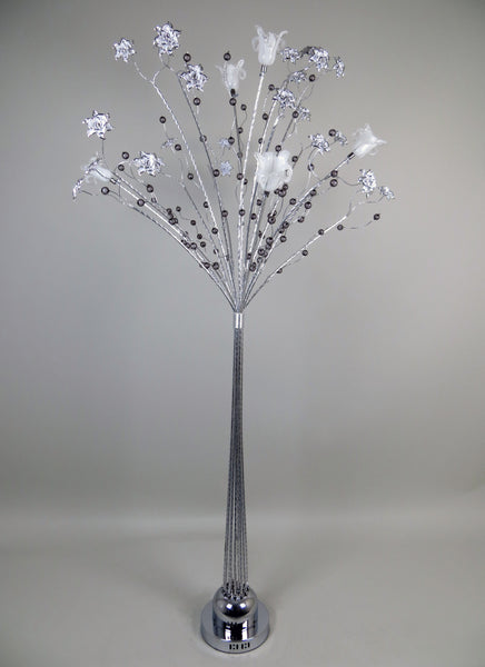 Standard Orchid Silver Floor Standing Standard Lamp White Flowers with Grey Beads