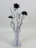Diamond Silver Woven Wire Aluminium Metal Table Lamp Black Flowers Clear Crystal Jewel Reeds