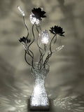 Diamond Silver Woven Wire Aluminium Metal Table Lamp Black Flowers Clear Crystal Jewel Reeds