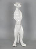 White Ceramic Gloss Standing Meerkat Ornament Figurine with Blue Eyes