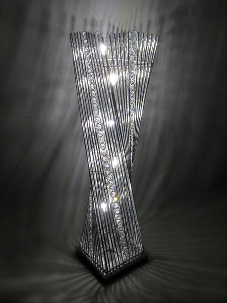 Cayan Tower Silver Twisted Prism Crystal Encrusted LED Wire Table Lamp