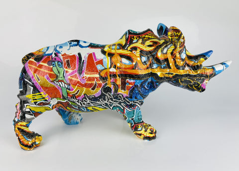 Multicolour Graffiti Rhino Ornament