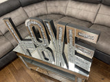 Mirrored large diamante crystal love letters wall art