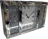 Mirrored Jewel Gem Diamante White Face Glass Mantle Clock