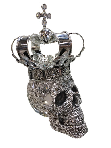 Silver Fallen King Skull with Crown Ornament