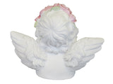 White Female Thinking Cherub Ornament with Pink Flower Headband
